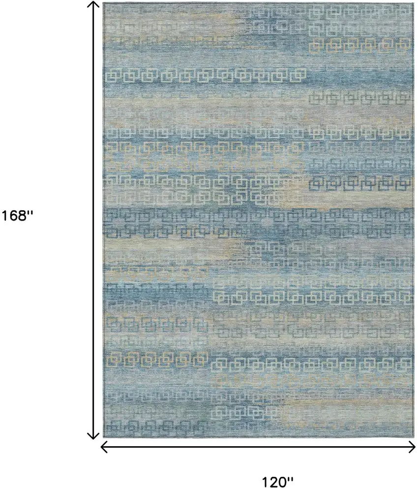 Teal Blue And Beige Striped Washable Indoor Outdoor Area Rug Photo 9