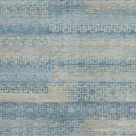 Teal Blue And Beige Striped Washable Indoor Outdoor Area Rug Photo 3