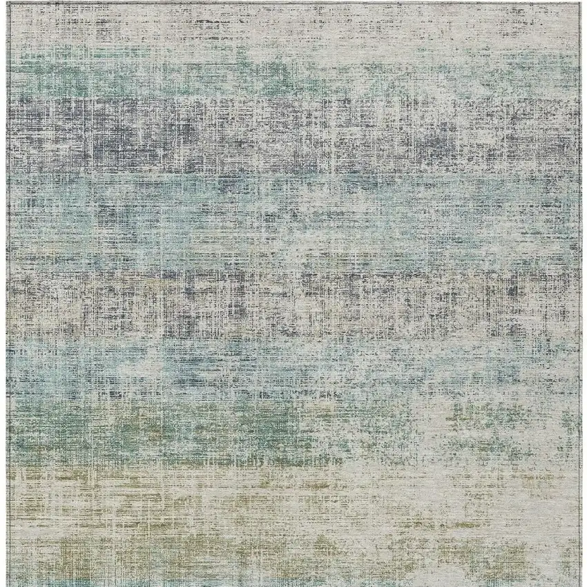 Teal Blue And Beige Striped Washable Indoor Outdoor Area Rug Photo 3