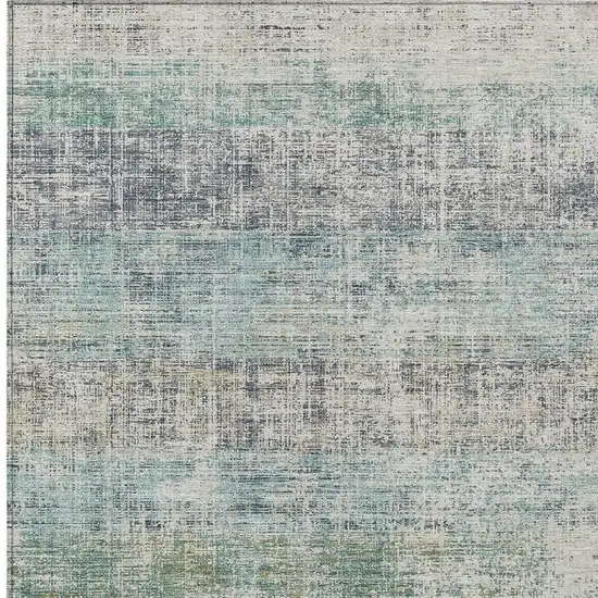 Teal Blue And Beige Striped Washable Indoor Outdoor Area Rug Photo 2