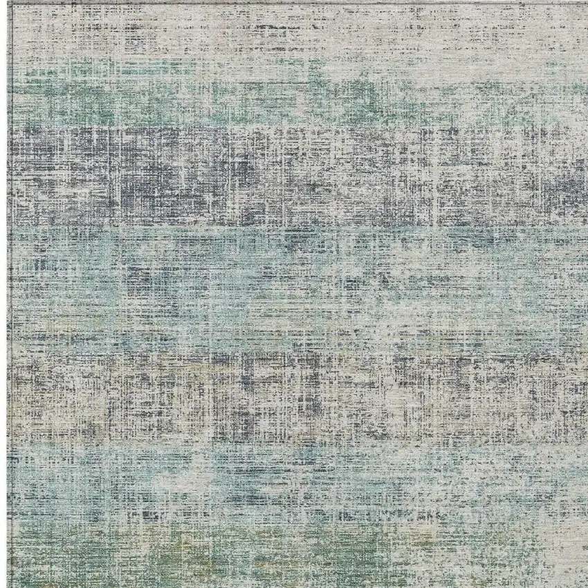 Teal Blue And Beige Striped Washable Indoor Outdoor Area Rug Photo 2