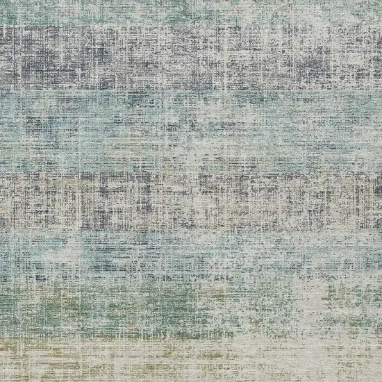Teal Blue And Beige Striped Washable Indoor Outdoor Area Rug Photo 2