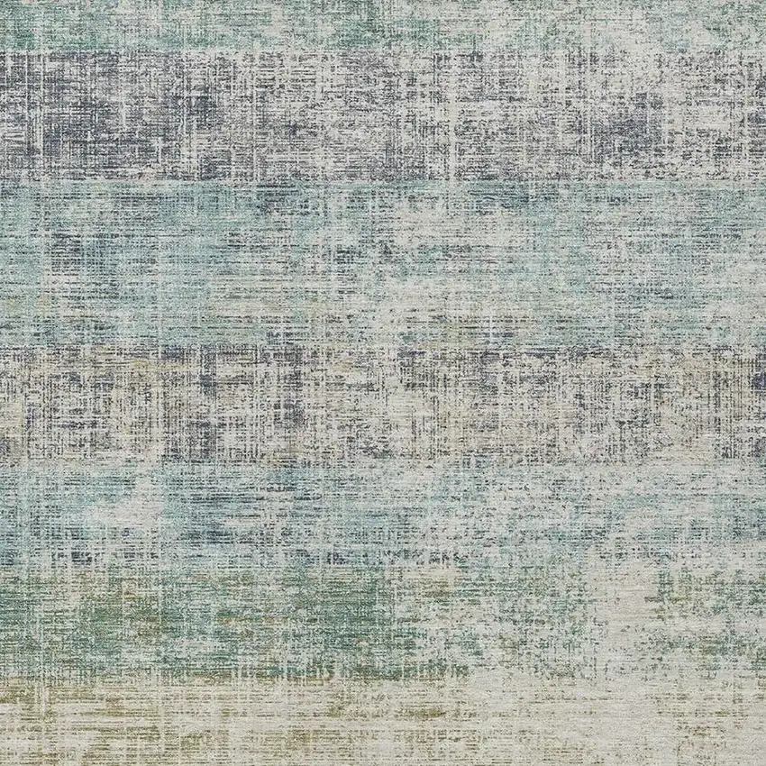 Teal Blue And Beige Striped Washable Indoor Outdoor Area Rug Photo 2