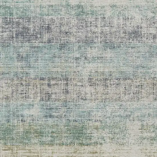 Teal Blue And Beige Striped Washable Indoor Outdoor Area Rug Photo 2