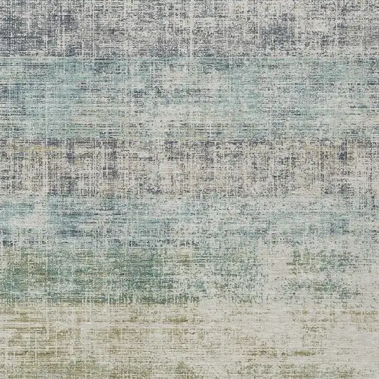 Teal Blue And Beige Striped Washable Indoor Outdoor Area Rug Photo 2