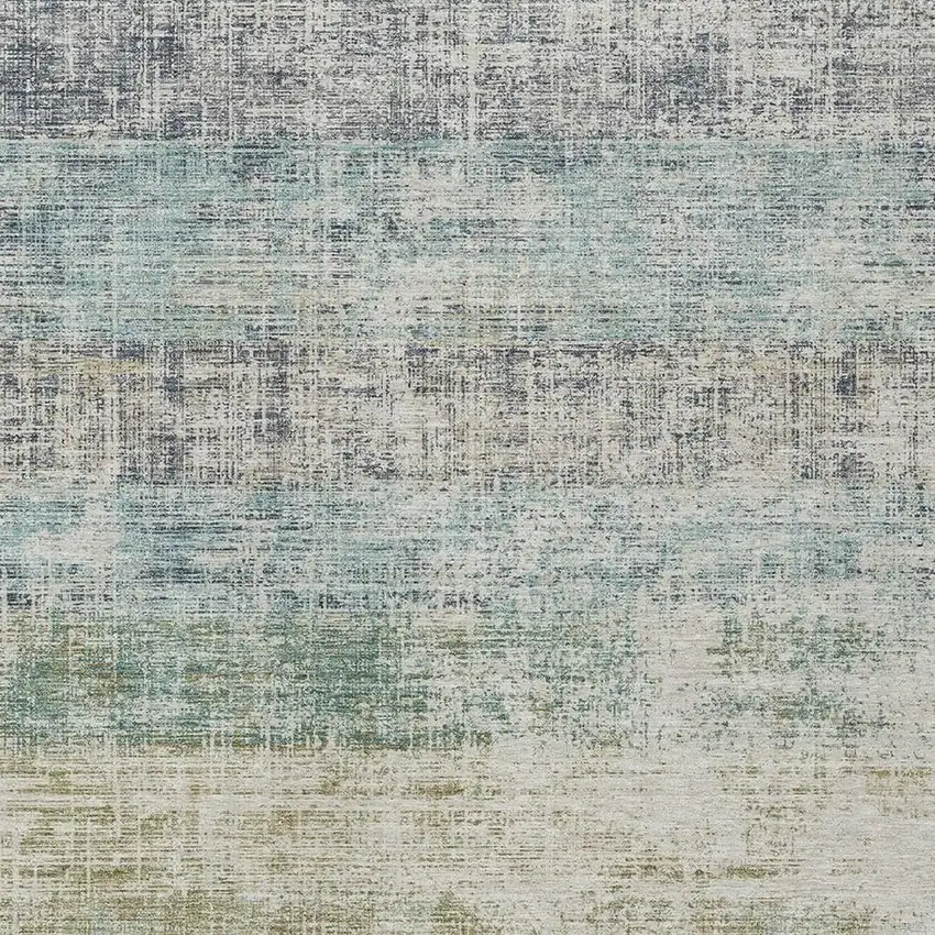 Teal Blue And Beige Striped Washable Indoor Outdoor Area Rug Photo 2