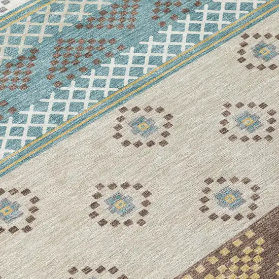 Teal Blue And Beige Striped Washable Indoor Outdoor Area Rug Photo 8