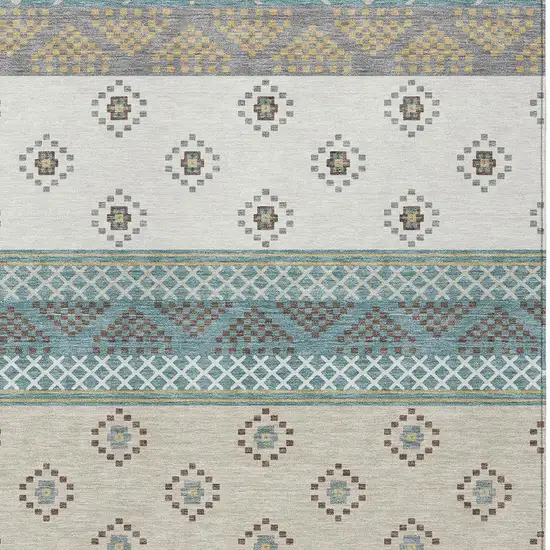 Teal Blue And Beige Striped Washable Indoor Outdoor Area Rug Photo 3