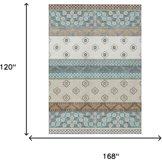 Teal Blue And Beige Striped Washable Indoor Outdoor Area Rug Photo 9