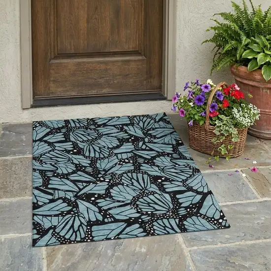 Teal Blue And Black Animal Print Washable Indoor Outdoor Area Rug Photo 1