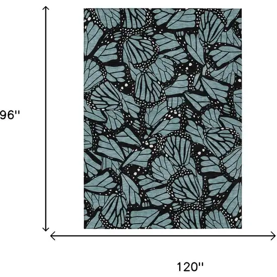 Teal Blue And Black Animal Print Washable Indoor Outdoor Area Rug Photo 5