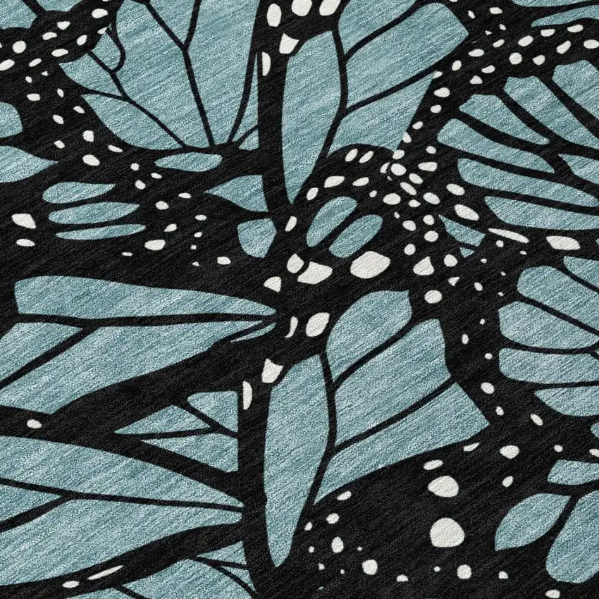 Teal Blue And Black Animal Print Washable Indoor Outdoor Area Rug Photo 4