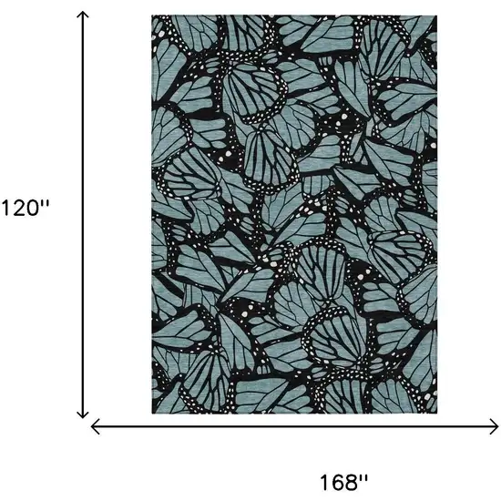Teal Blue And Black Animal Print Washable Indoor Outdoor Area Rug Photo 5