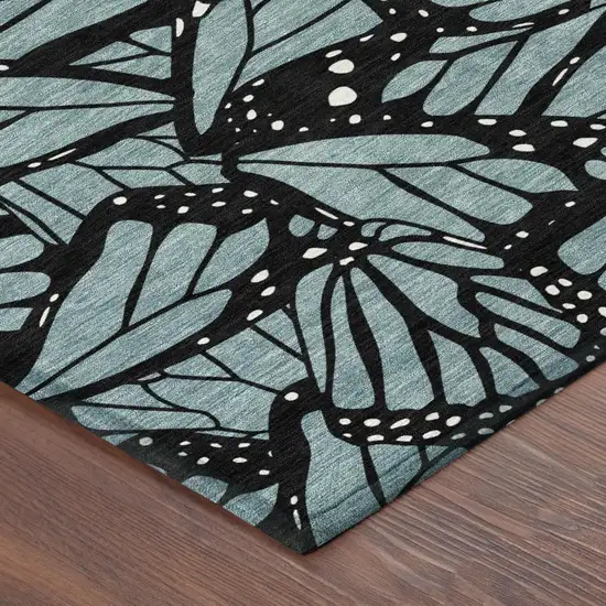 Teal Blue And Black Animal Print Washable Indoor Outdoor Area Rug Photo 3