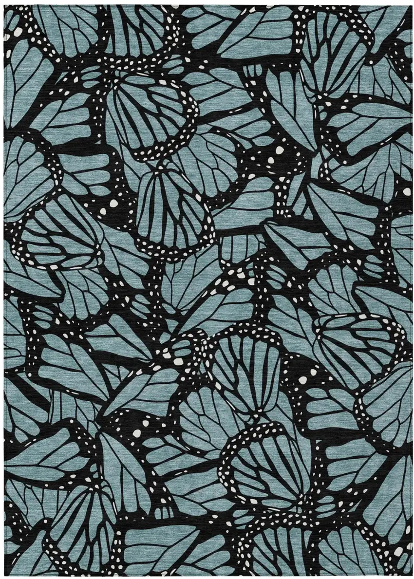 Teal Blue And Black Animal Print Washable Indoor Outdoor Area Rug Photo 2
