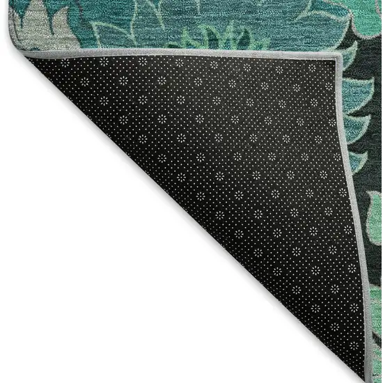 Teal Blue And Black Floral Washable Indoor Outdoor Area Rug Photo 6