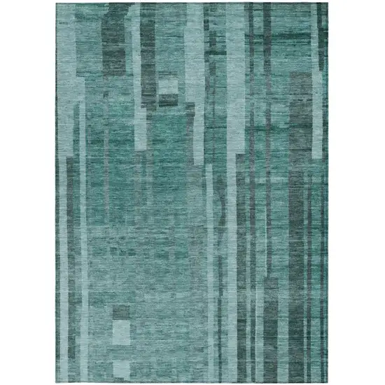 Teal Blue And Black Striped Washable Indoor Outdoor Area Rug Photo 5
