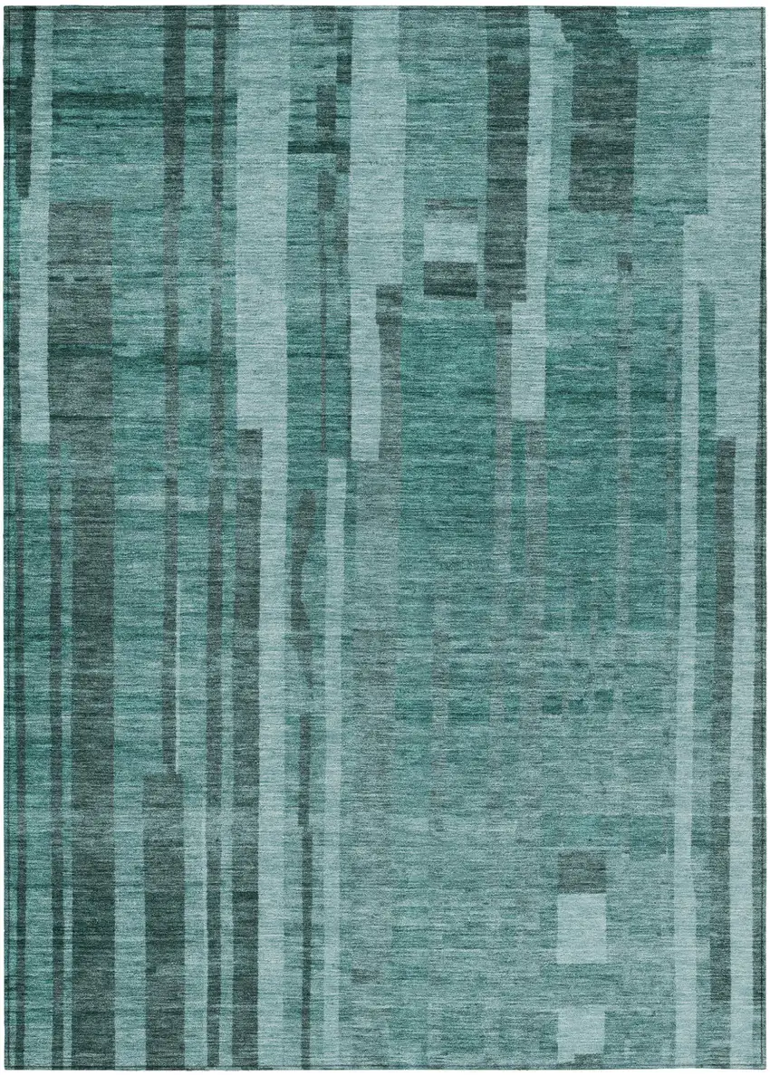 Teal Blue And Black Striped Washable Indoor Outdoor Area Rug Photo 2