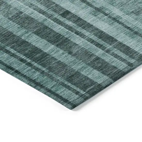 Teal Blue And Black Striped Washable Indoor Outdoor Area Rug Photo 4