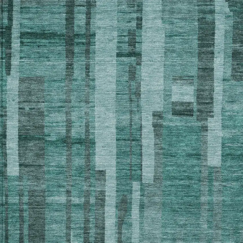 Teal Blue And Black Striped Washable Indoor Outdoor Area Rug Photo 5