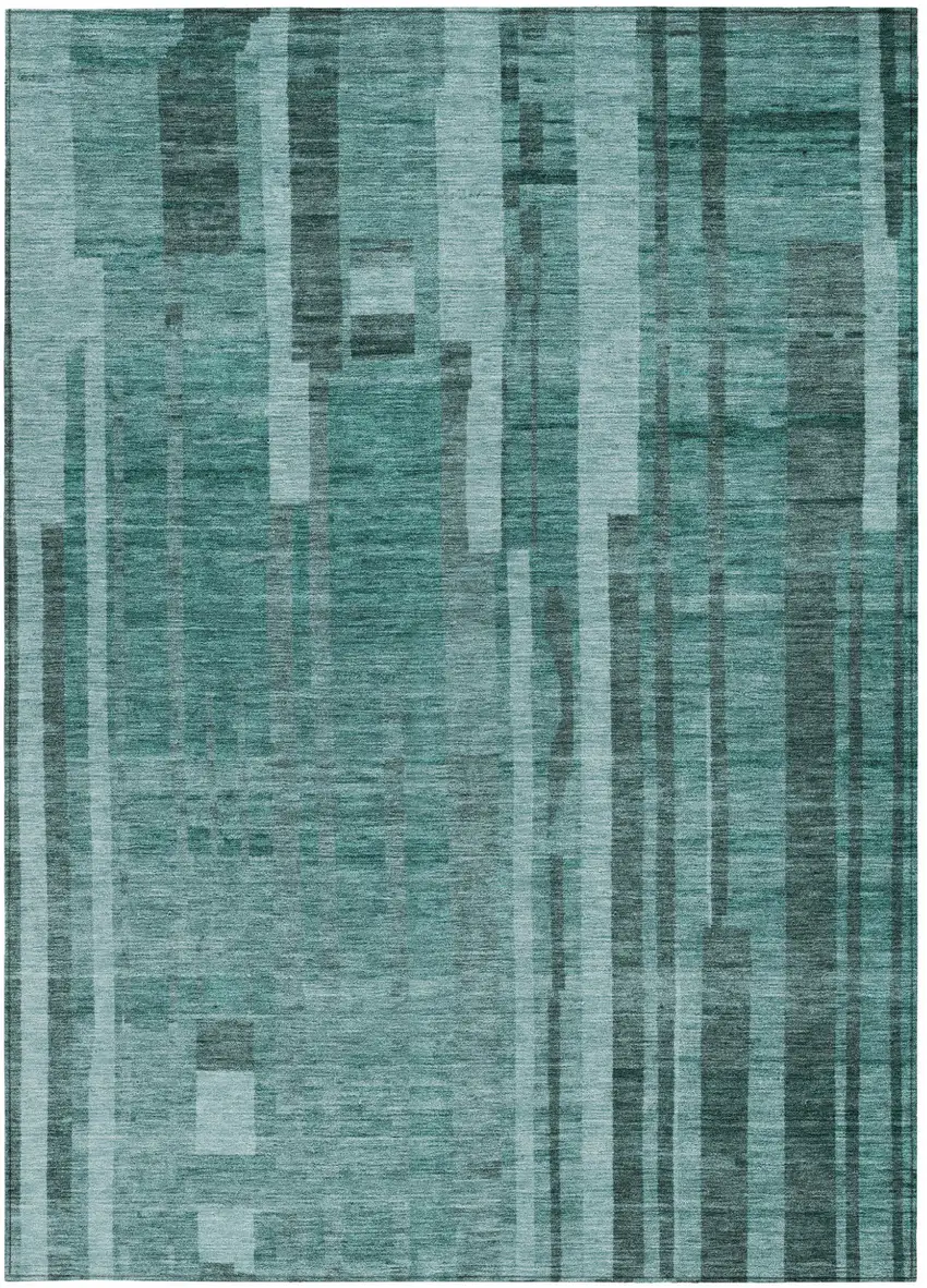 Teal Blue And Black Striped Washable Indoor Outdoor Area Rug Photo 6