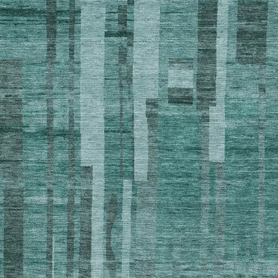 Teal Blue And Black Striped Washable Indoor Outdoor Area Rug Photo 5