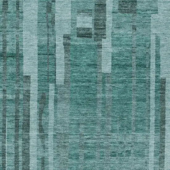 Teal Blue And Black Striped Washable Indoor Outdoor Area Rug Photo 5