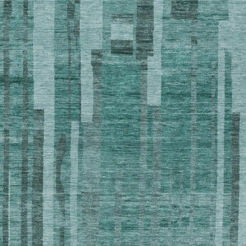 Teal Blue And Black Striped Washable Indoor Outdoor Area Rug Photo 5