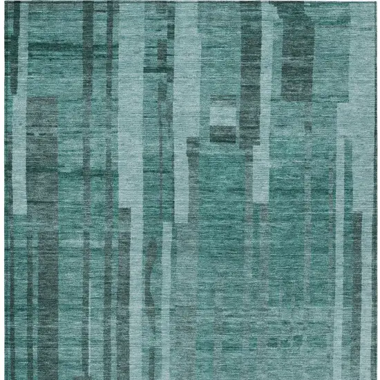 Teal Blue And Black Striped Washable Indoor Outdoor Area Rug Photo 6