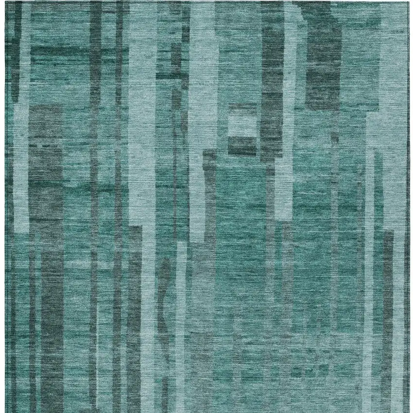 Teal Blue And Black Striped Washable Indoor Outdoor Area Rug Photo 6