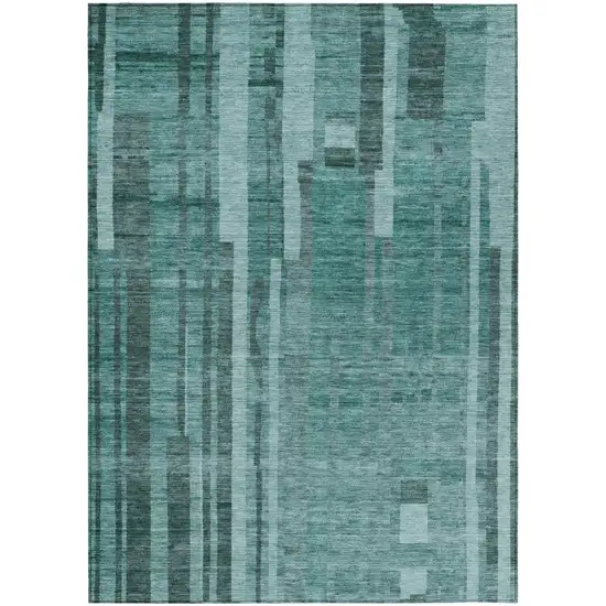 Teal Blue And Black Striped Washable Indoor Outdoor Area Rug Photo 2