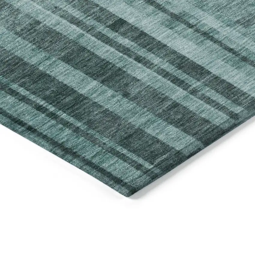 Teal Blue And Black Striped Washable Indoor Outdoor Area Rug Photo 4