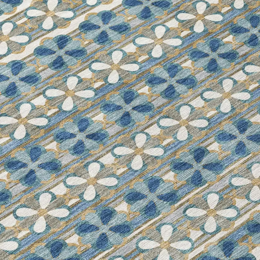 Teal Blue And Black Striped Washable Indoor Outdoor Area Rug Photo 8