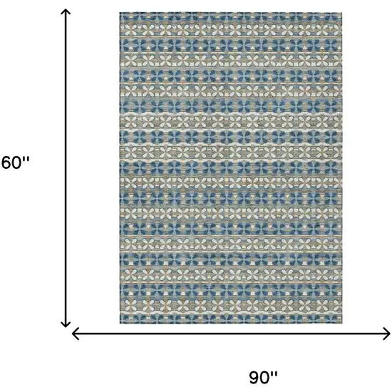 Teal Blue And Black Striped Washable Indoor Outdoor Area Rug Photo 9