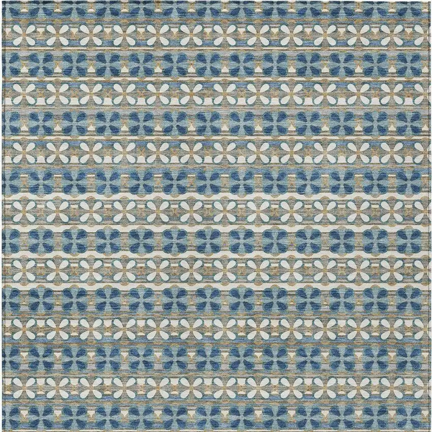 Teal Blue And Black Striped Washable Indoor Outdoor Area Rug Photo 4