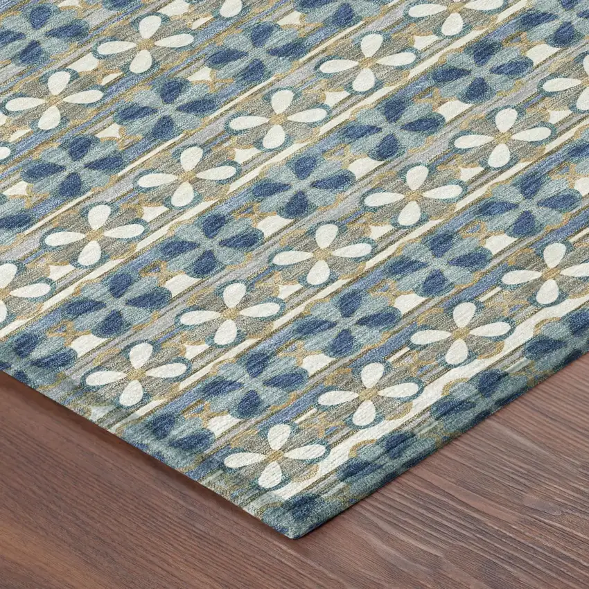 Teal Blue And Black Striped Washable Indoor Outdoor Area Rug Photo 7