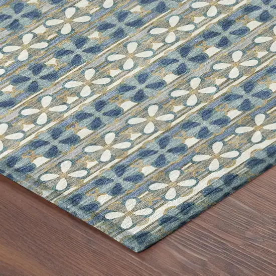 Teal Blue And Black Striped Washable Indoor Outdoor Area Rug Photo 7
