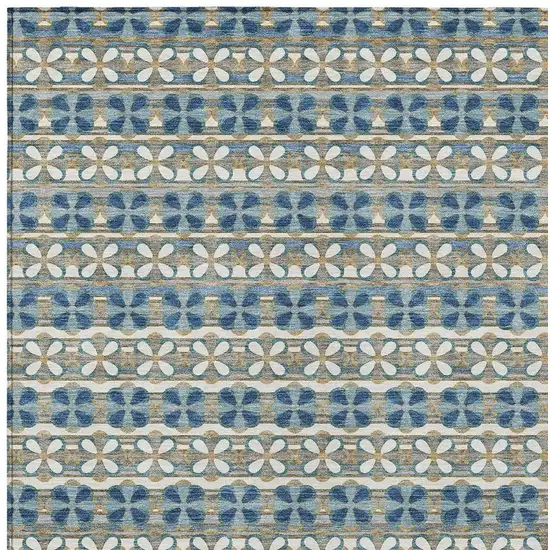 Teal Blue And Black Striped Washable Indoor Outdoor Area Rug Photo 5