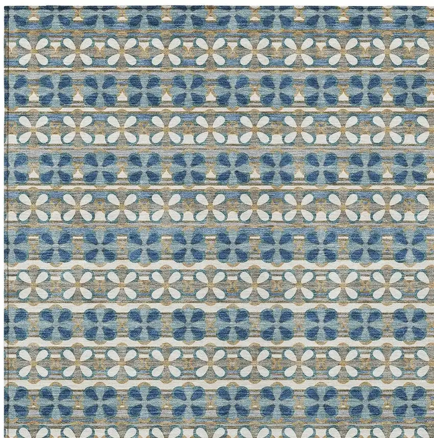 Teal Blue And Black Striped Washable Indoor Outdoor Area Rug Photo 5