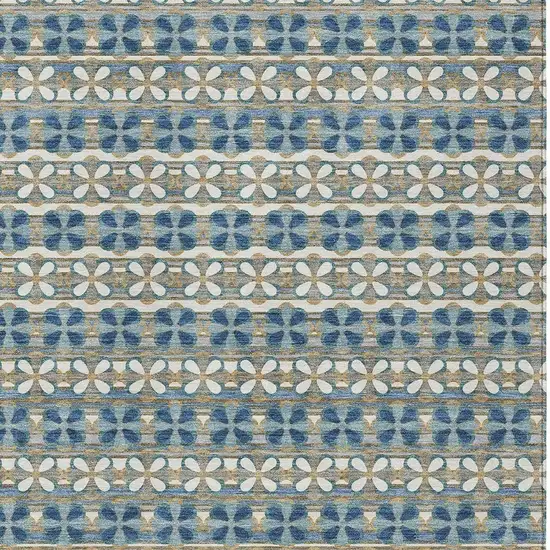 Teal Blue And Black Striped Washable Indoor Outdoor Area Rug Photo 3