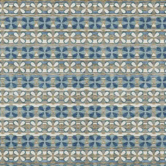 Teal Blue And Black Striped Washable Indoor Outdoor Area Rug Photo 5