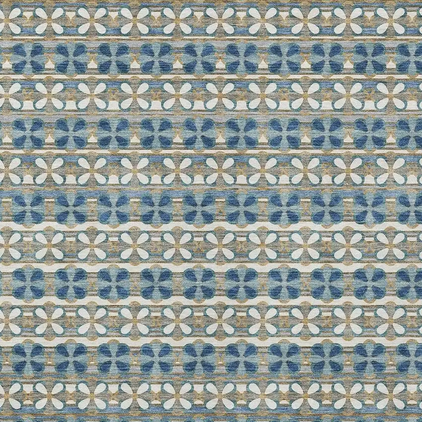 Teal Blue And Black Striped Washable Indoor Outdoor Area Rug Photo 5