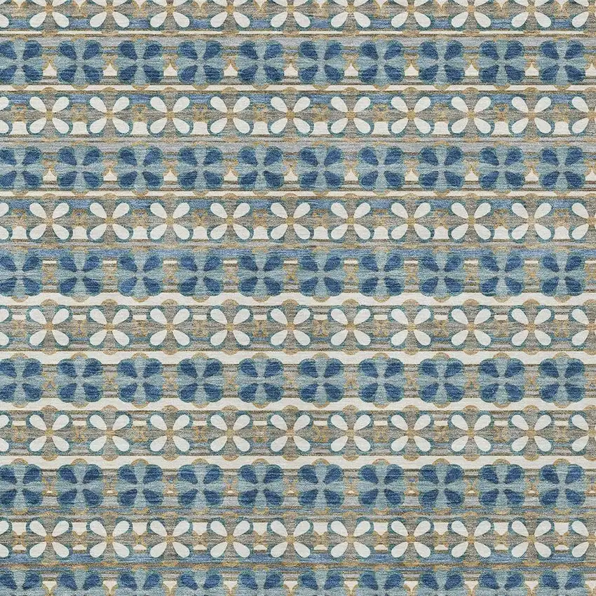 Teal Blue And Black Striped Washable Indoor Outdoor Area Rug Photo 4