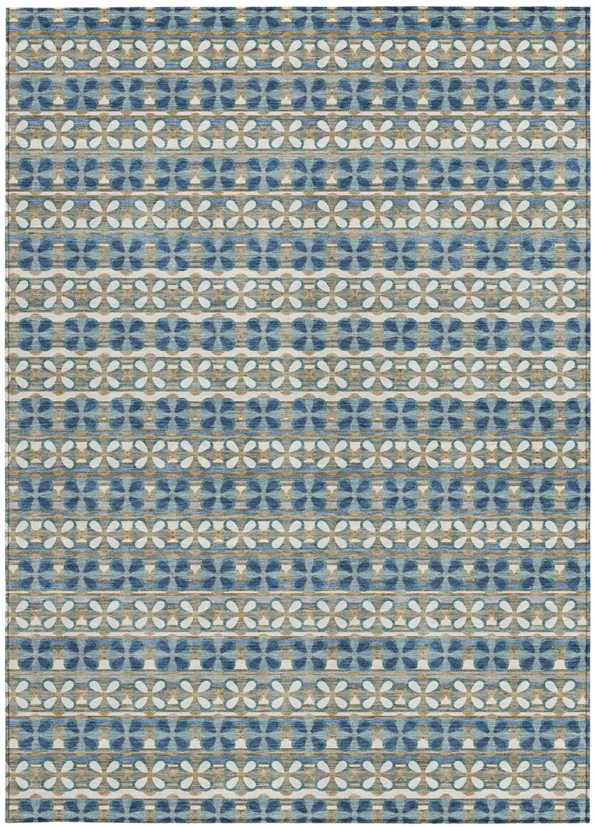 Teal Blue And Black Striped Washable Indoor Outdoor Area Rug Photo 3