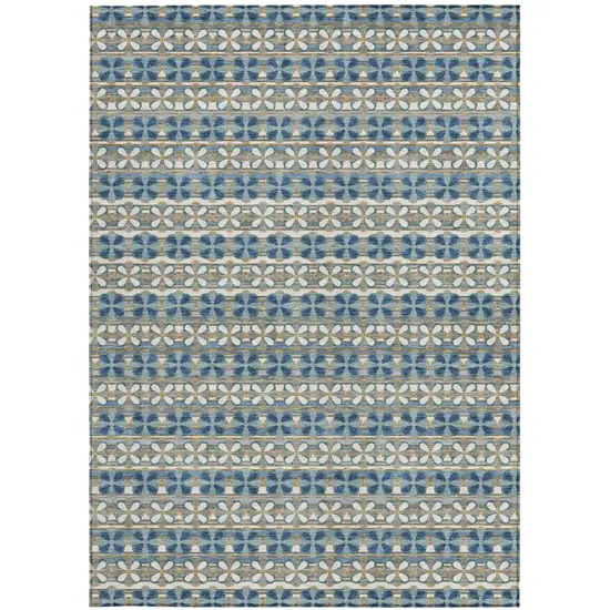 Teal Blue And Black Striped Washable Indoor Outdoor Area Rug Photo 3