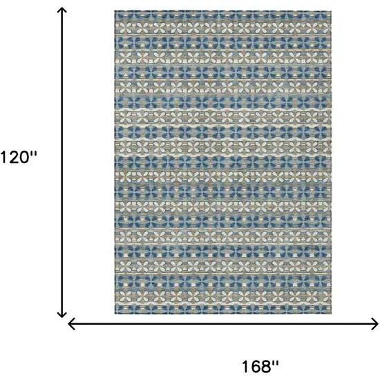 Teal Blue And Black Striped Washable Indoor Outdoor Area Rug Photo 8