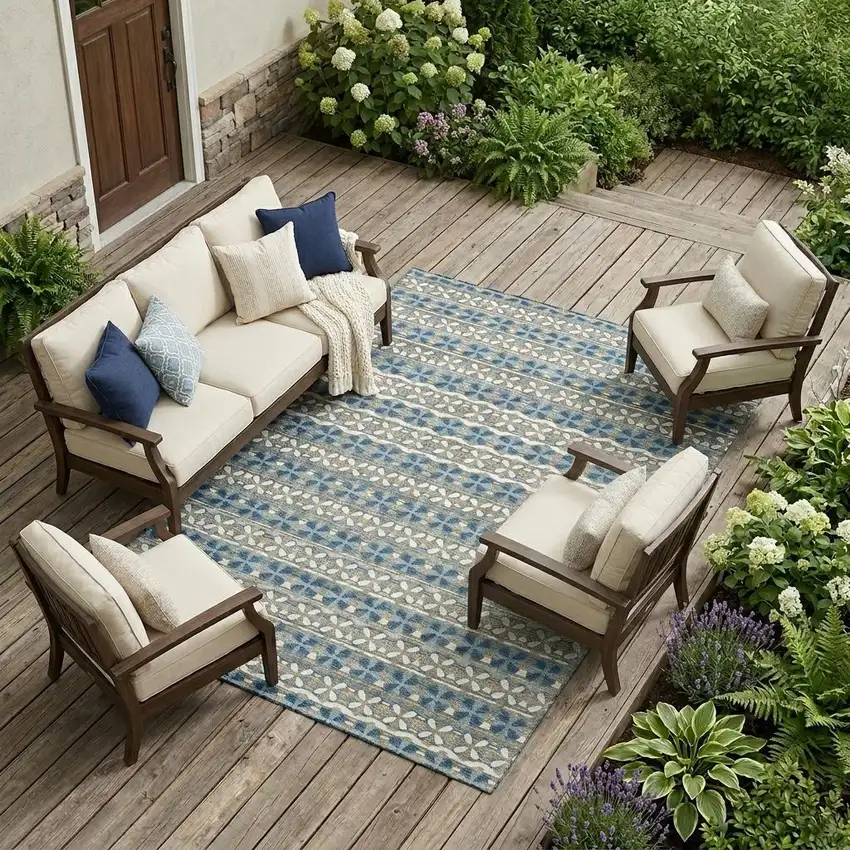 Teal Blue And Black Striped Washable Indoor Outdoor Area Rug Photo 1