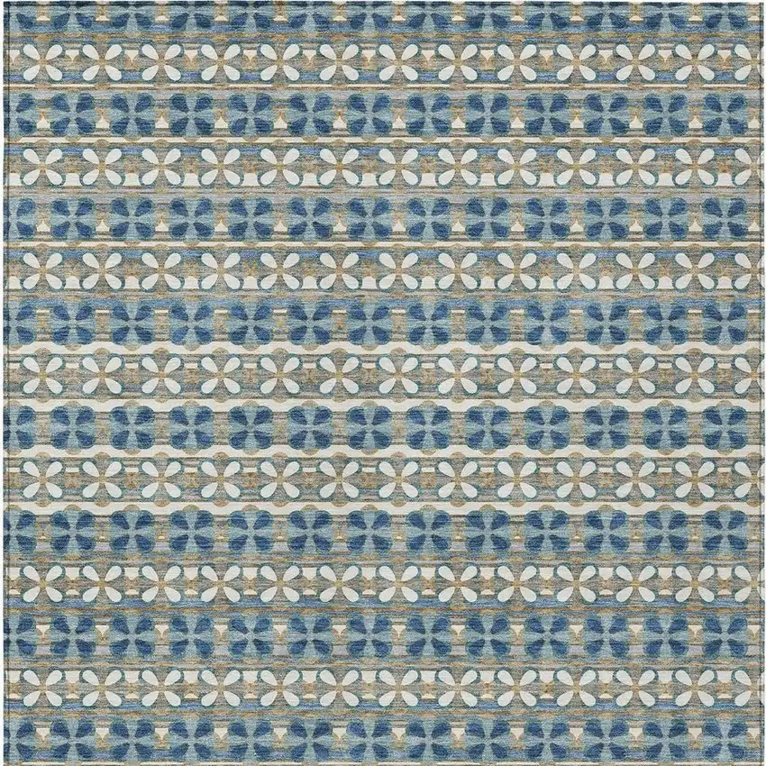 Teal Blue And Black Striped Washable Indoor Outdoor Area Rug Photo 5