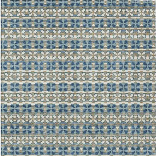 Teal Blue And Black Striped Washable Indoor Outdoor Area Rug Photo 5