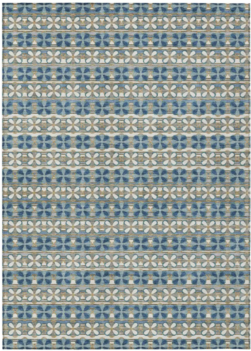 Teal Blue And Black Striped Washable Indoor Outdoor Area Rug Photo 2